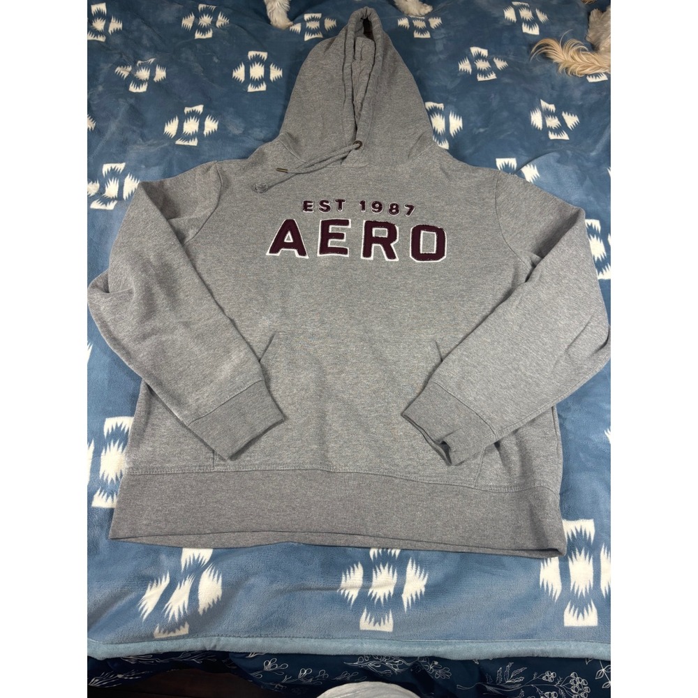 Aeropostale Womens Gray Aero Est 1987 Applique Pullover Hoodie Sweatshirt L